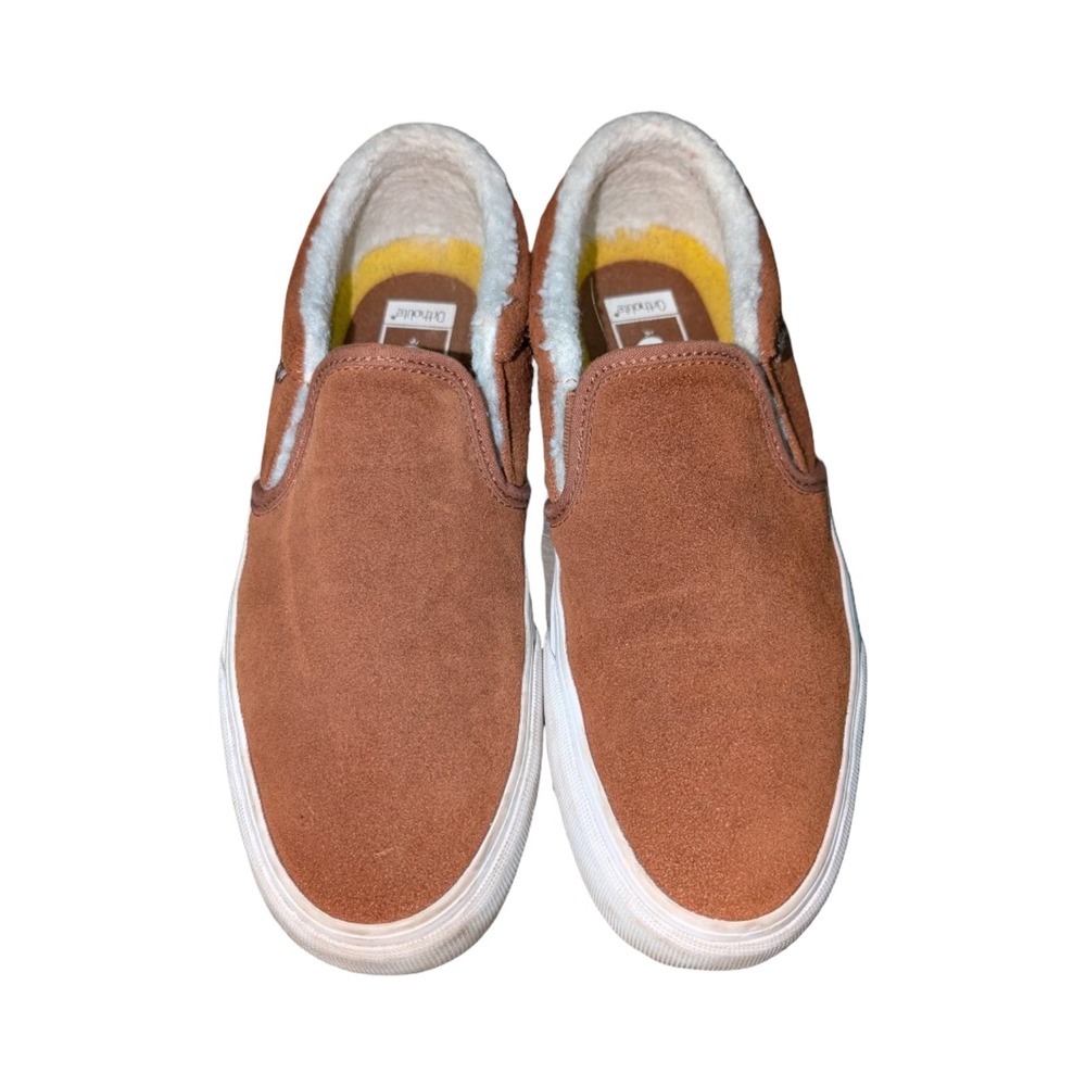 Vans Sherpa Lined Suede Slip On Shoes Men's 8 Brown Cozy Fleece Winter